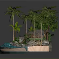 Tropical Island Model With Palm Trees Hut Sand And Water Features