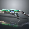 Futuristic Sci Fi Weapon With Green Blue Accents Metallic Structure Grip And Barrel Design