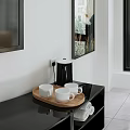 Modern Hotel Room Interior With Comfortable Bed Nightstand Armchair And Geometric Rug