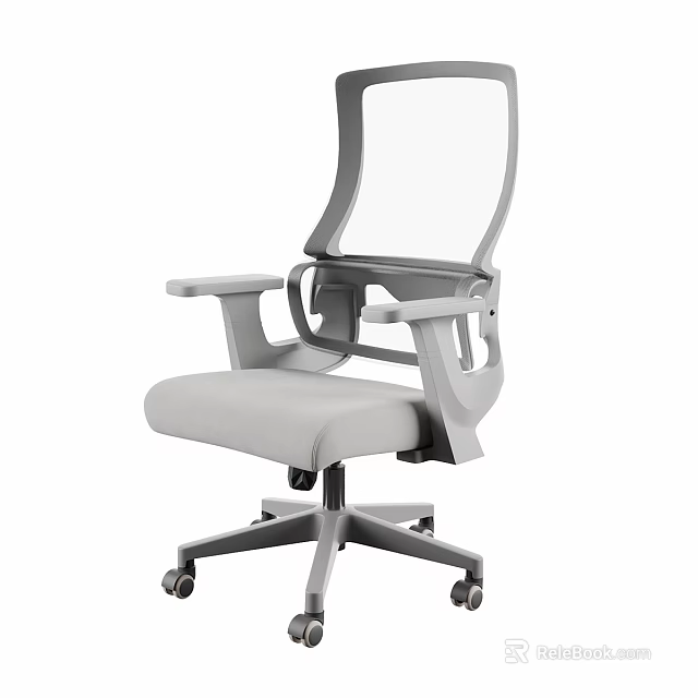 Ergonomic Gray Office Chair With Mesh Back Armrests And Rolling Wheels 3d model