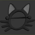 Sculpture Carving of Cat Ear Shaped Brooch with Hollow Ears Circular Body and Metal Material