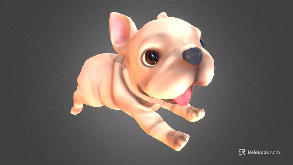 Cute Cartoon French Bulldog Puppy With Light Beige Fur And Tongue Out 3d model 