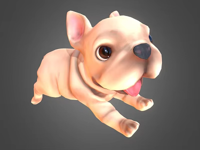 Cute Cartoon French Bulldog Puppy With Light Beige Fur And Tongue Out 3d model