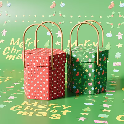 Commercial Christmas Equipment Decorative Gift Boxes with Holiday Patterns and Handheld Design 3d model