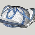 Large Modern Building Design With Curved Roof Blue Glass Facade And Metal Frame