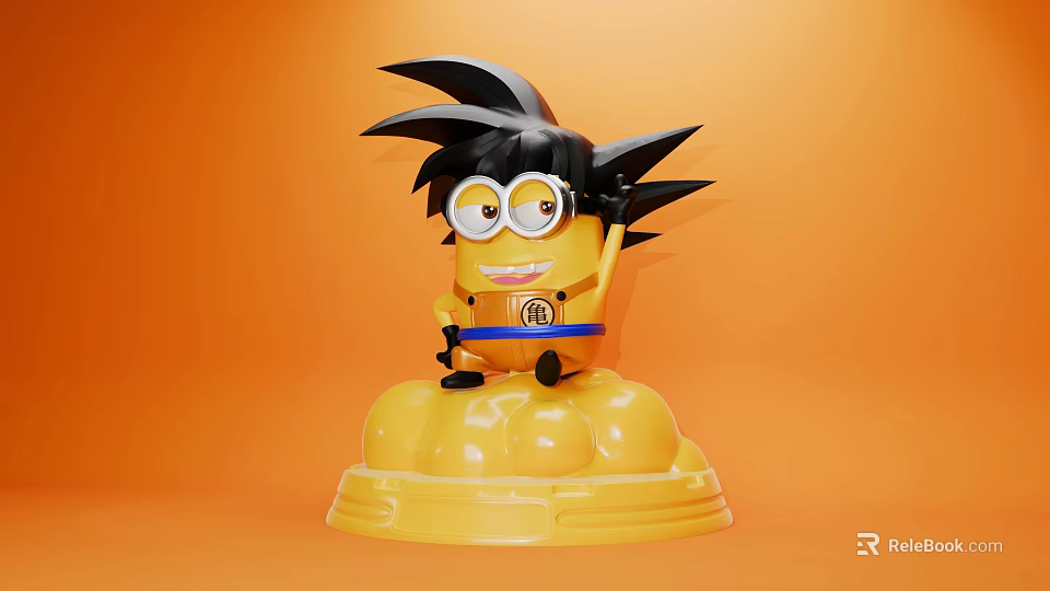 Minion Dragon Ball Goku Inspired Figure With Black Spiky Hair Goggles And Yellow Base 3d model 