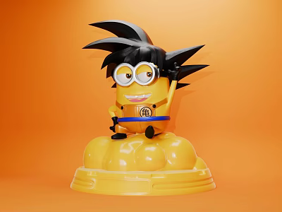 Minion Dragon Ball Goku Inspired Figure With Black Spiky Hair Goggles And Yellow Base 3d model