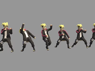 Anime Game Character With Blonde Hair Black Outfit And Multiple Dynamic Poses 3d model