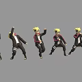Anime Game Character With Blonde Hair Black Outfit And Multiple Dynamic Poses