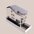 Detached Villa With White Exterior Multi story Gray Roof Black Frames And Wooden Doors