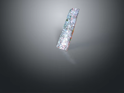Plant Fossil Embedded Transparent Crystal Bar with Colorful Textures on Dark Background 3d model