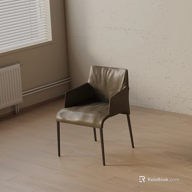 Brown Leather Dining Chair in Modern Room with Wooden Floor and Light Wall 3d model 