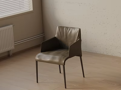 Brown Leather Dining Chair in Modern Room with Wooden Floor and Light Wall 3d model