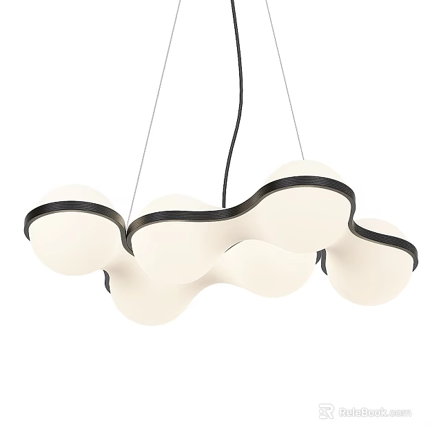 Elegant Modern Chandelier with White Lampshades Black Trim and Curved Design 3d model 