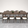 Modern Wooden Conference Table With Matching Chairs And Decorative Plants On Gray Marble Floor