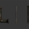 Rusty Metal Pipes Equipment With L Shaped And Straight Designs On Gray Background