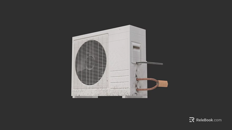 White Air Conditioner Fan Outdoor Unit With Grille Design And Copper Tube 3d model 