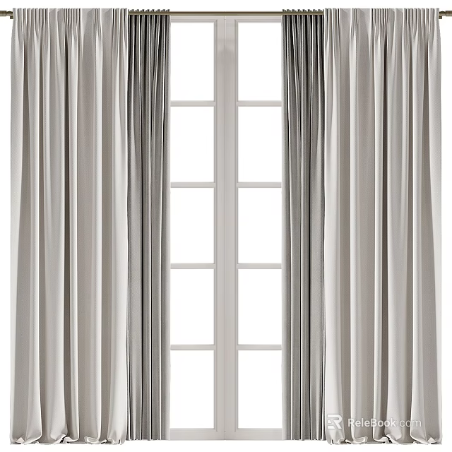 Modern Light Gray Curtains Draped On Both Sides Of Window With Soft Fabric 3d model 
