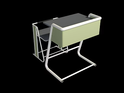 Modern Student Desk with Metal Frame Light Green Storage and Dark Tabletop 3d model