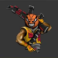 Action Figure With Orange Flame Helmet Smiling Face Yellow Red Vest And Guns