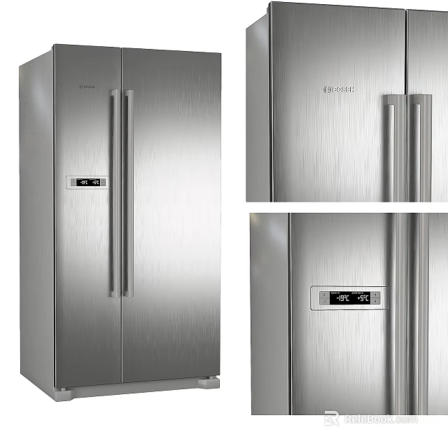 Stainless Steel Double Door Refrigerator With Modern Design And Digital Control Panel 3d model 