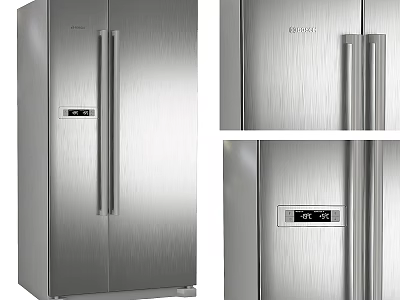 Stainless Steel Double Door Refrigerator With Modern Design And Digital Control Panel 3d model