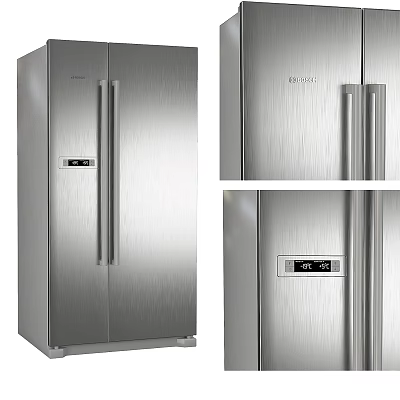 Stainless Steel Double Door Refrigerator With Modern Design And Digital Control Panel 3d model