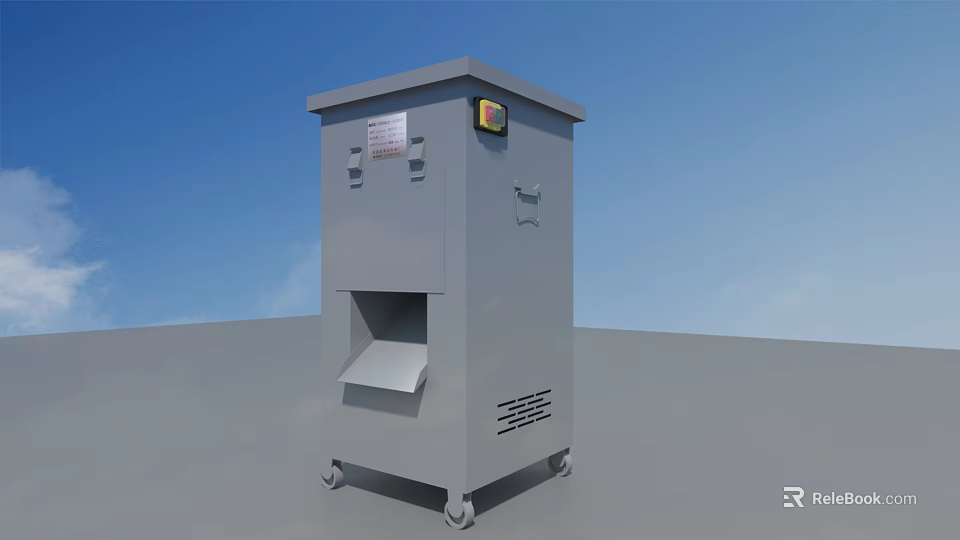 Gray Metal Commercial Kitchen Appliance With Wheels And Control Panel For Food Processing 3d model 
