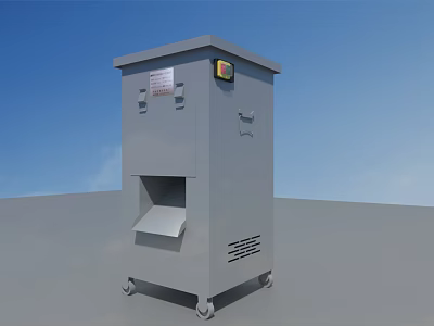 Gray Metal Commercial Kitchen Appliance With Wheels And Control Panel For Food Processing 3d model