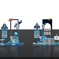 Space Themed Exhibition Booth Design With Satellite Models Planets And Display Tables 3d model