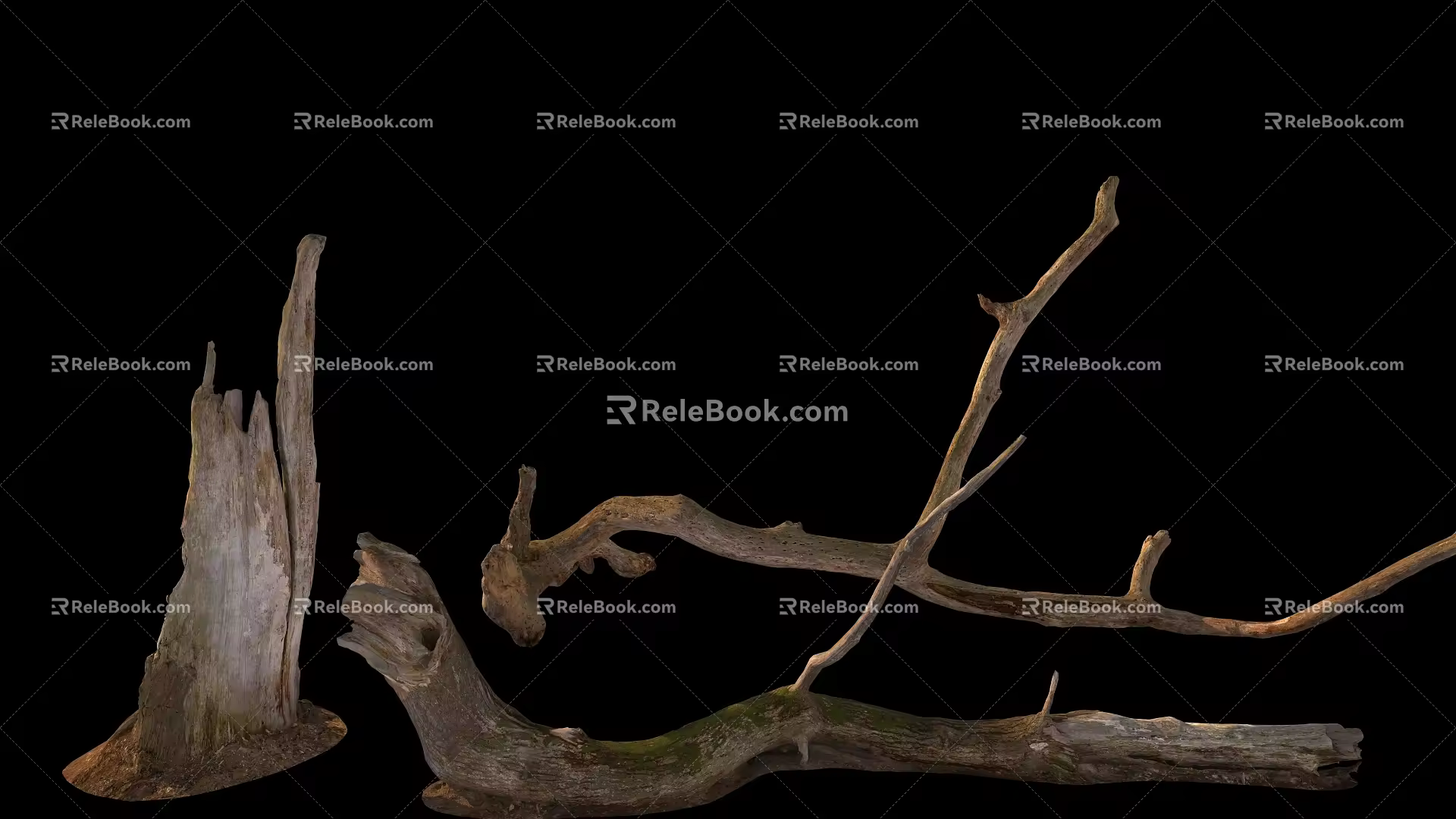 branches stump wood dead branches 3d model