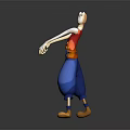 Bald Cartoon Character Wearing Red Top Blue Pants Holding Small Creature With Yellow Shoes