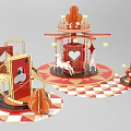 Decorative Carousel Display With Red Gold Accents Playing Card Elements And Geometric Floor 3d model