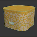 Decorative Ornaments Set Storage Box With Yellow Lid Crackle Pattern Beige Base And Silver Label