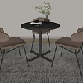 Modern Round Table With Two Stylish Chairs And Potted Plant In Minimalist Interior