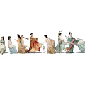 Group of People Wearing Traditional Chinese Ancient Costumes in Various Poses
