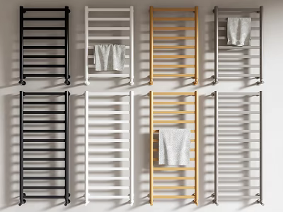 Contemporary Bathroom Cabinet Rack Featuring Black White Gold Grey Colors And Towel Bar 3d model