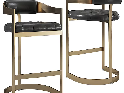 Modern Bar Stools With Black Leather Seats And Gold Metal Frames 3d model