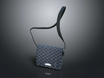 Modern Simple Design Blue Checkered Shoulder Bag With Black Strap And Metal Buckle 3d model