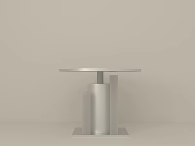 Modern Round Coffee Table With Geometric Column Base In Silver Metal 3d model