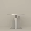 Modern Round Coffee Table With Geometric Column Base In Silver Metal 3d model
