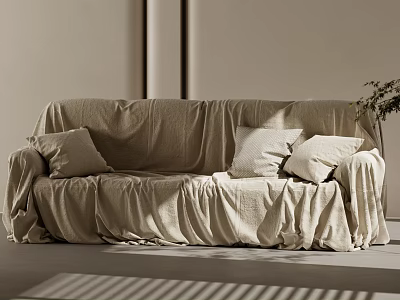 Soft Beige Fabric Sectional Sofa With Decorative Pillows In Minimalist Interior With Natural Light 3d model
