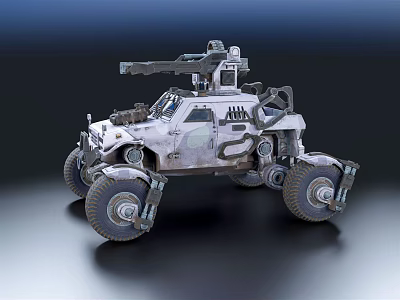 Modified Armored Off Road Vehicle With Mounted Weapon And Large Wheels 3d model