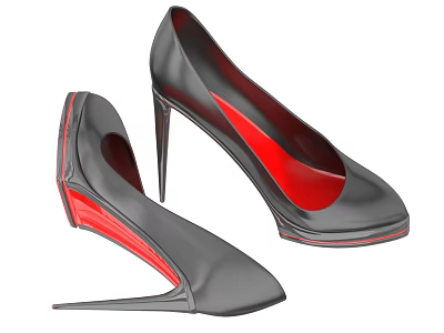 Black High Heels Shoes With Red Lining And Stiletto Heel Square Toe Design 3d model