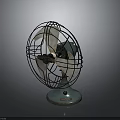 Vintage Electric Fan Classic Design With Metal Cage Blades And Blue Base