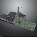 Detailed 3D Model Of Modern Water Transport Floating Platform With Lighthouse And Cranes