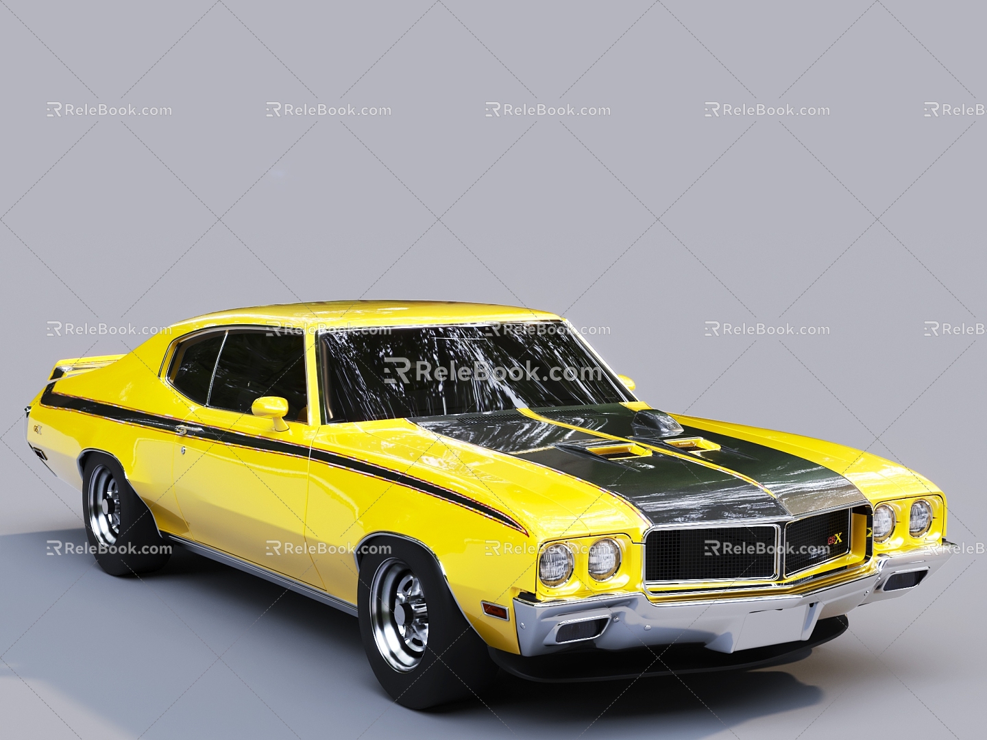 American Retro Car Buick Muscle Car Sedan 3d model