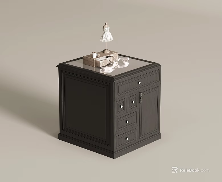 Black Jewelry Cabinet With Glass Top And Storage Drawers For Jewelry Items 3d model 