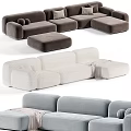Contemporary Velvet Sectional Sofa In Light Grey Beige Dark Grey With Pillows And Ottoman
