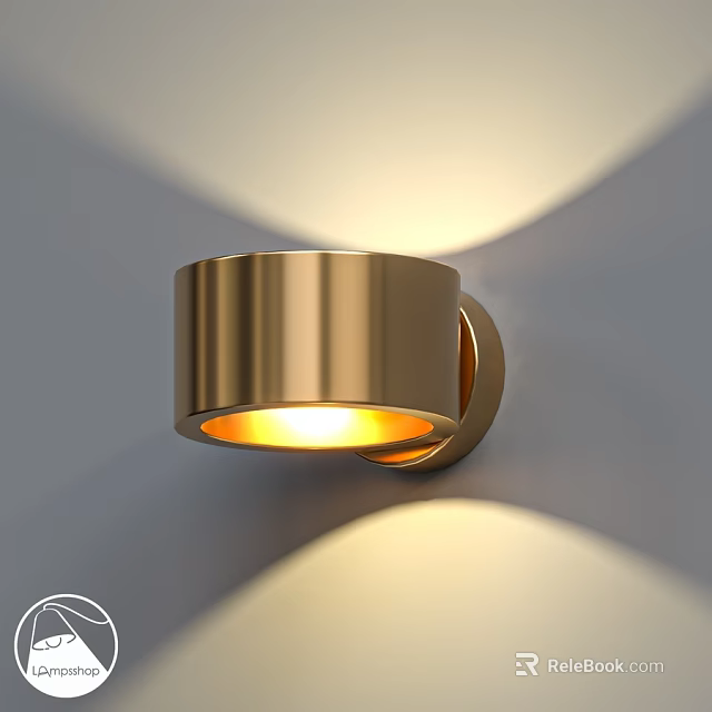 Golden Modern Metal Wall Lamp Mounted On Wall Emitting Warm Light 3d model 